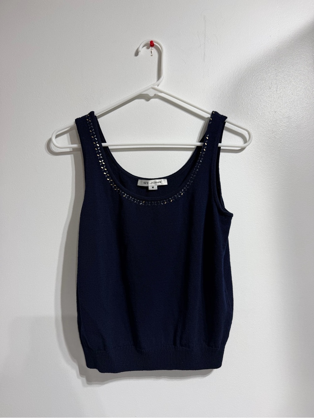 St. John Navy Blue Beaded Scoop Neck Knit Tank Top Size Medium M Luxury